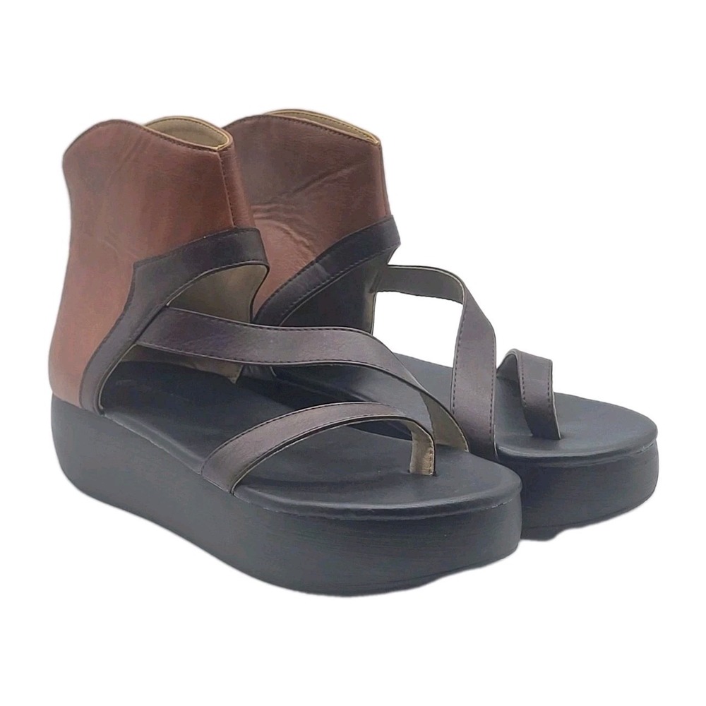Women's Gladiator Wedge Sandals Size 10 Platform Two Tone Strappy Shoes